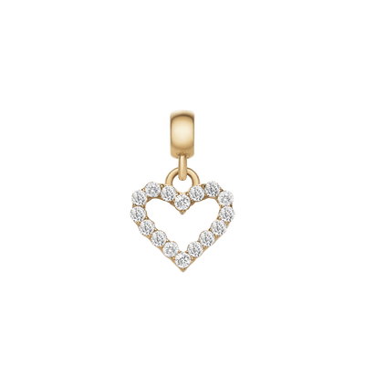 Heart Contour White Crystal Charm Gold