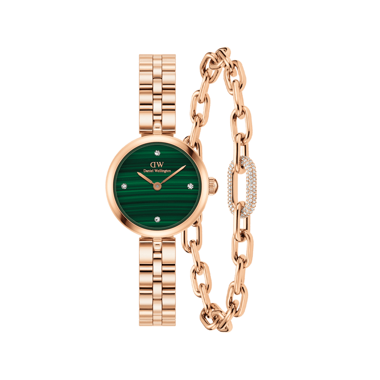 Elan Lumine Malachite & Crystal Link Bracelet Rose Gold