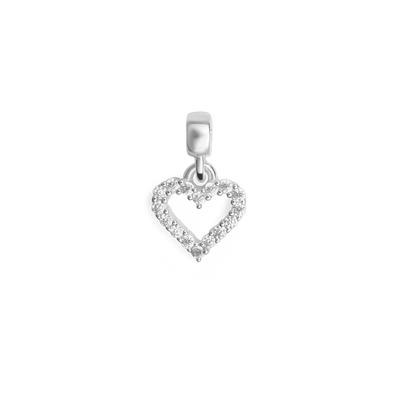 Heart Contour White Crystal Charm S925 Sterling Silver