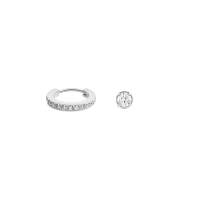Crystal Hoop + Stud Silver Set
