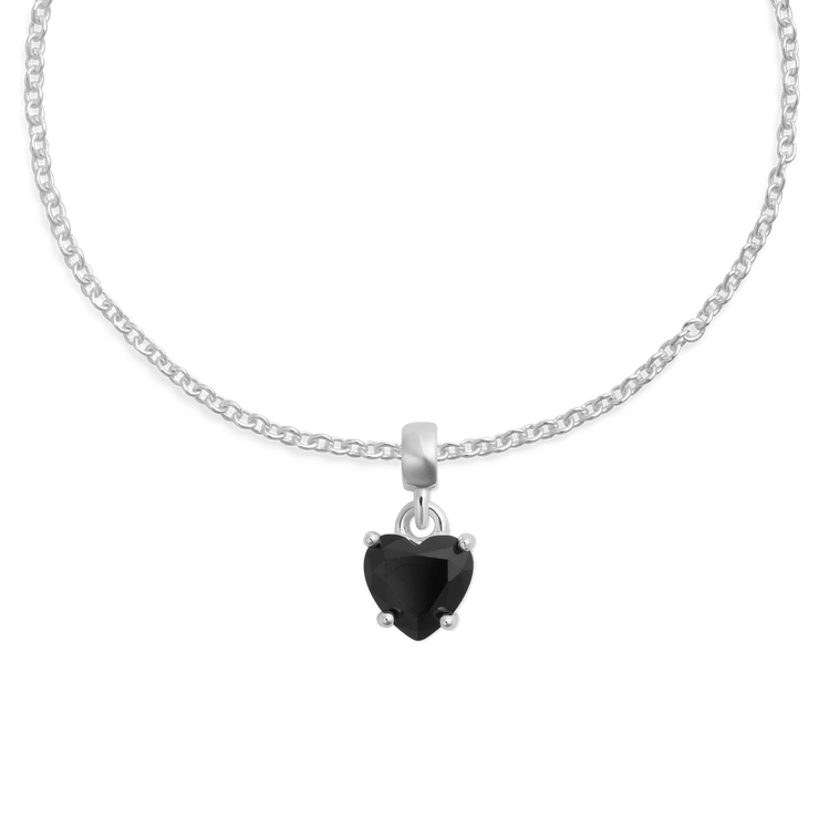 Heart Black Crystal Charm S925 Sterling Silver