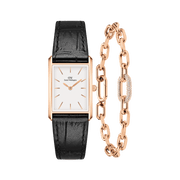 Bound Black Crocodile & Crystal Link Bracelet Rose Gold