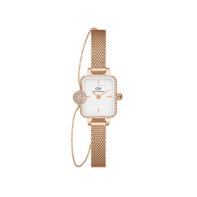 Quadro Mini Lumine Bezel & Pave Crystal Pendant Bracelet Rose Gold