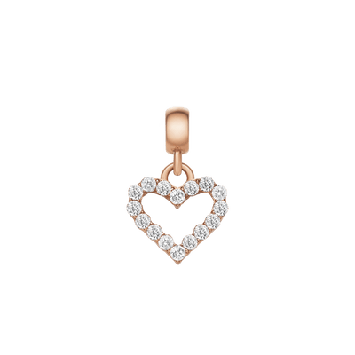 Heart Contour White Crystal Charm Rose Gold