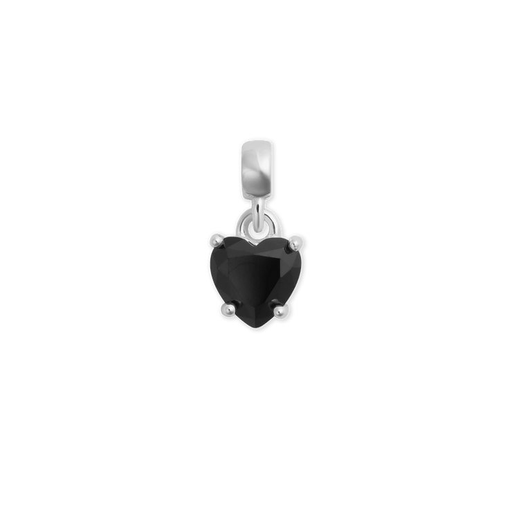 Heart Black Crystal Charm S925 Sterling Silver