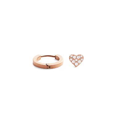 Hoop + Crystal Heart Stud Rose Gold Set