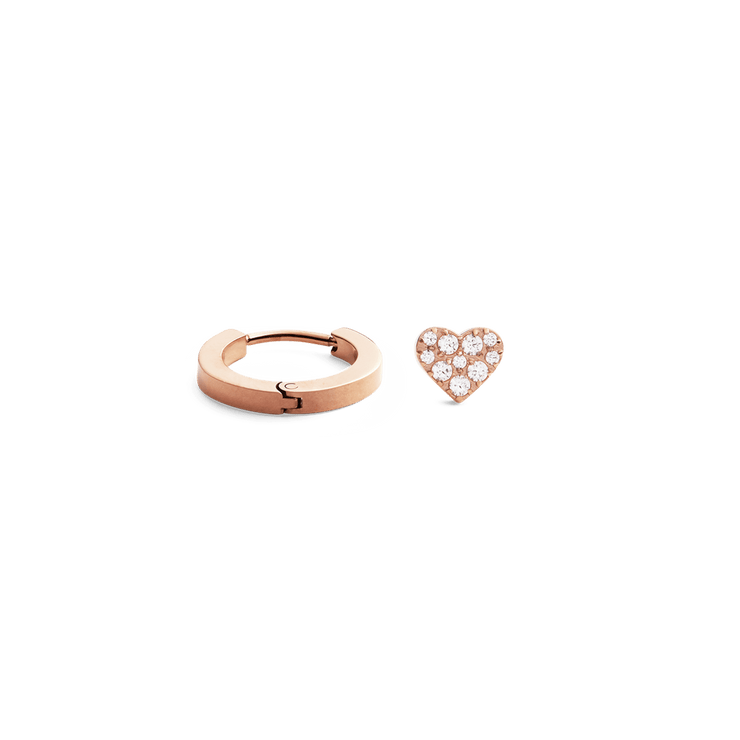 Hoop + Crystal Heart Stud Rose Gold Set